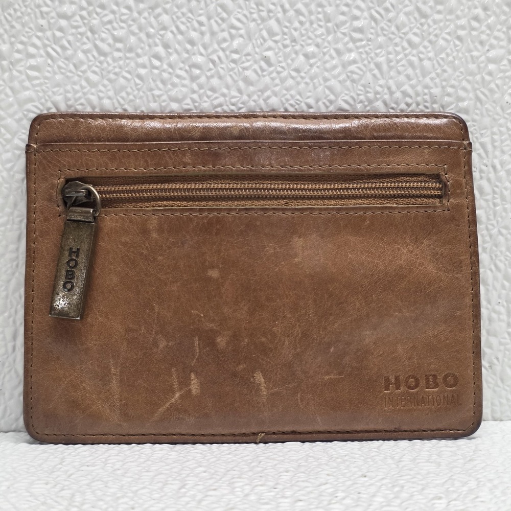 HOBO Rich Brown Euro Slide Wallet Card Stacker ID Case Leather Zip - Picture 4 of 12
